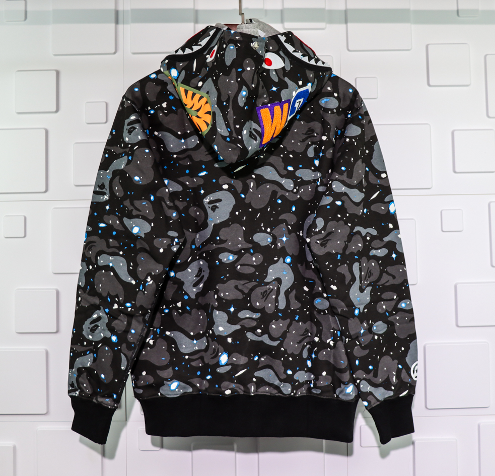 a bathing ape bape shark 1st camo galaxy double hoodie