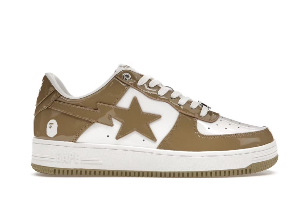 bape sta patent leather white khaki (2023) replica