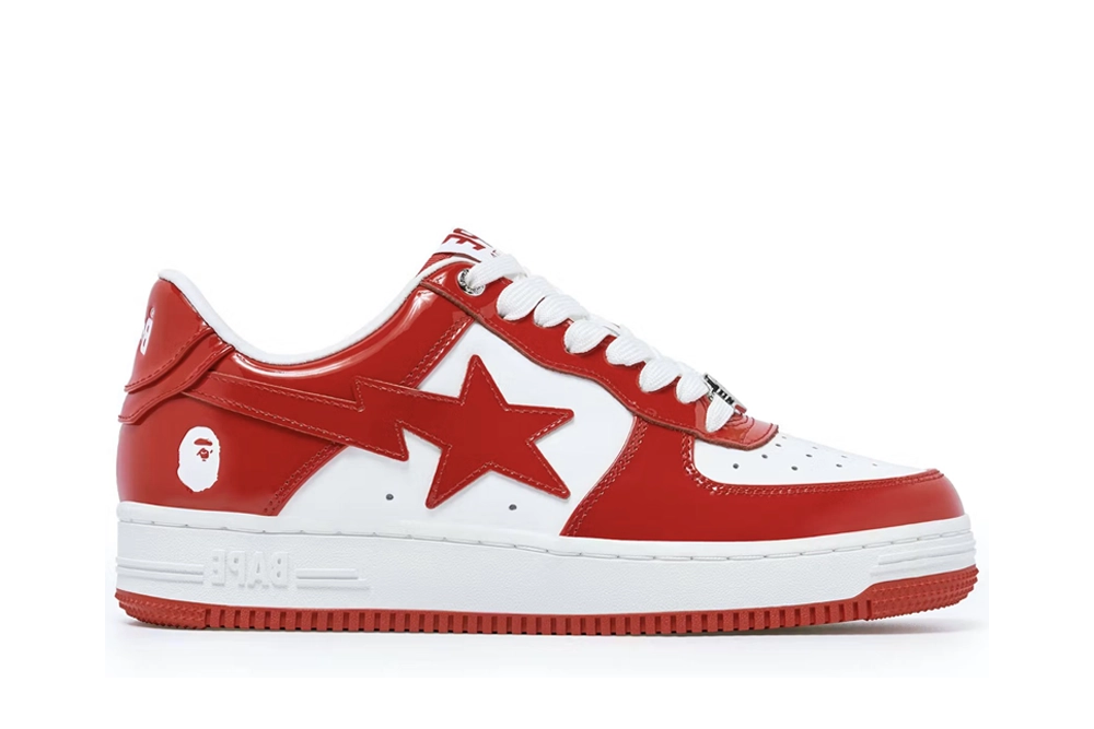 a bathing ape bape sta patent leather white red reps