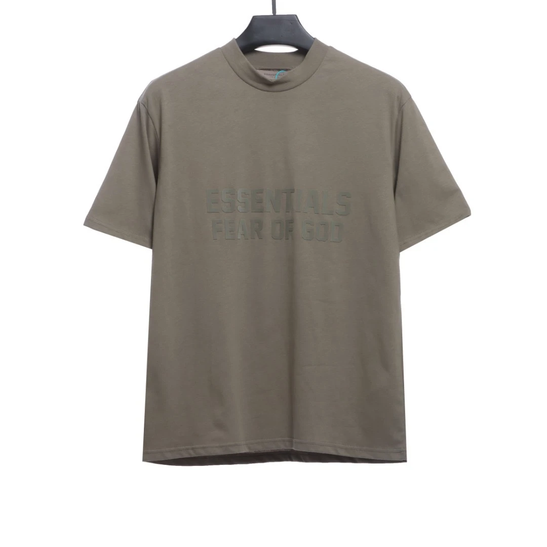 big letter flocking short sleeve coffee color