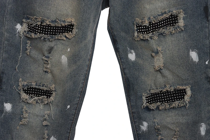 splashed ink and rhinestone jeans