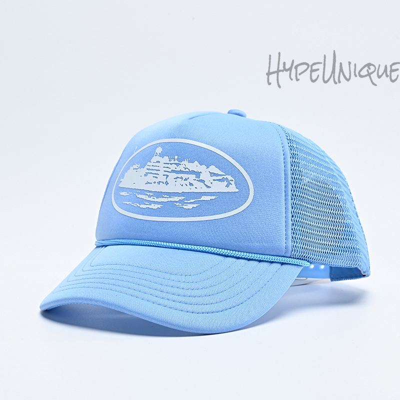 corteiz alcatraz trucker hat baby blue