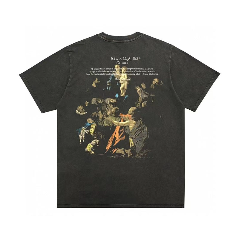 off-white color religious back print t-shirt